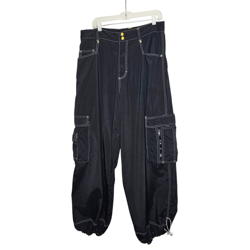 Kikwear Vintage 90 Y2k‎ Cargo Parachute Pants Baggy Wide Leg Rave Skater Rare 36